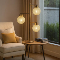 Fern 31 Inch Table Lamp with 3 Orb Shades, Metal, Sand Chrome Finish - BM308976