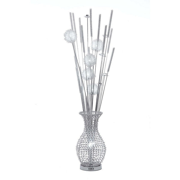 63 Inch Floor Lamp, Flower Vase Design, Wire Base, Metal, Chrome Finish - BM308977