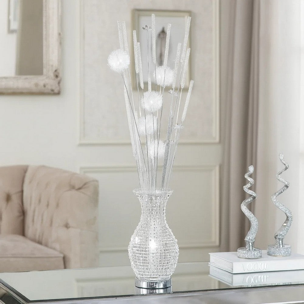 63 Inch Floor Lamp, Flower Vase Design, Wire Base, Metal, Chrome Finish - BM308977