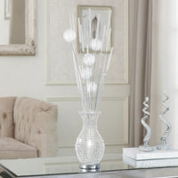 63 Inch Floor Lamp, Flower Vase Design, Wire Base, Metal, Chrome Finish - BM308977