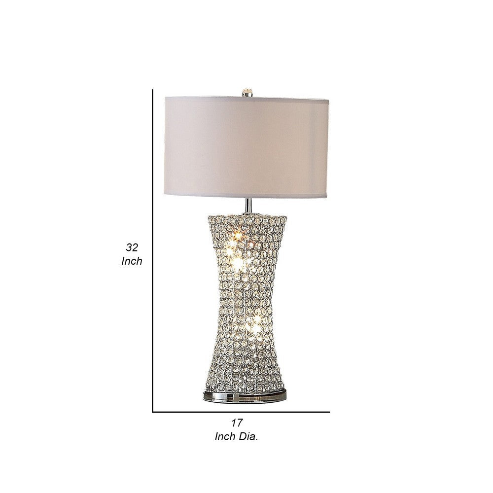 Wren 32 Inch Table Lamp, Crystal Base with Subtle Curve, Metal, Silver - BM308978