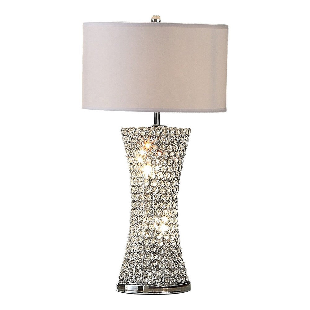 Wren 32 Inch Table Lamp, Crystal Base with Subtle Curve, Metal, Silver - BM308978