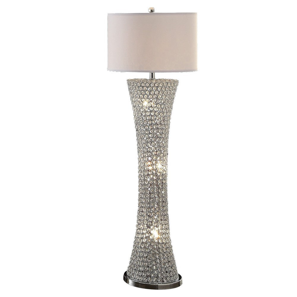 Wren 54 Inch Floor Lamp, Crystal Base with Subtle Curve, Metal, Silver - BM308979