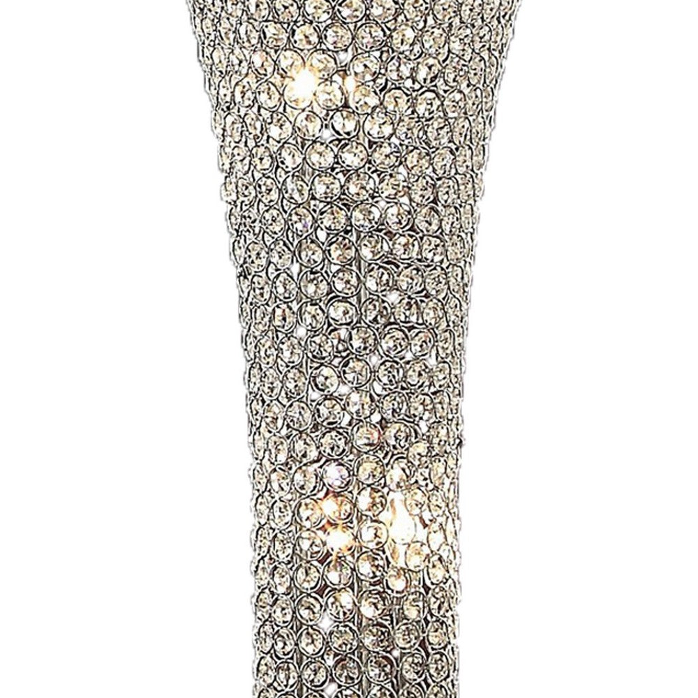 Wren 54 Inch Floor Lamp, Crystal Base with Subtle Curve, Metal, Silver - BM308979