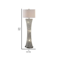 Wren 54 Inch Floor Lamp, Crystal Base with Subtle Curve, Metal, Silver - BM308979