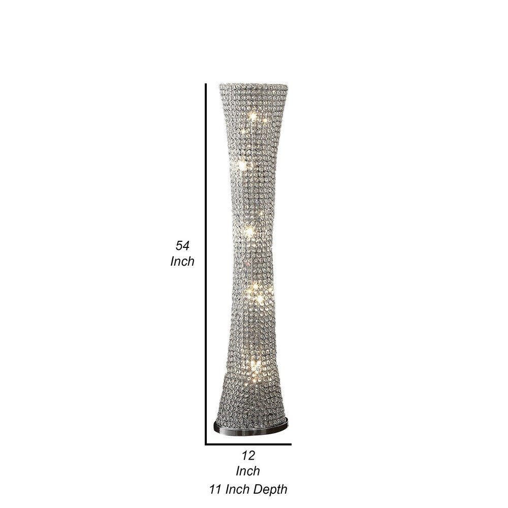 Wren 57 Inch Floor Lamp, Crystal Base with Subtle Curve, Metal, Silver - BM308980