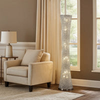 Wren 57 Inch Floor Lamp, Crystal Base with Subtle Curve, Metal, Silver - BM308980