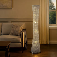 Wren 57 Inch Floor Lamp, Crystal Base with Subtle Curve, Metal, Silver - BM308980