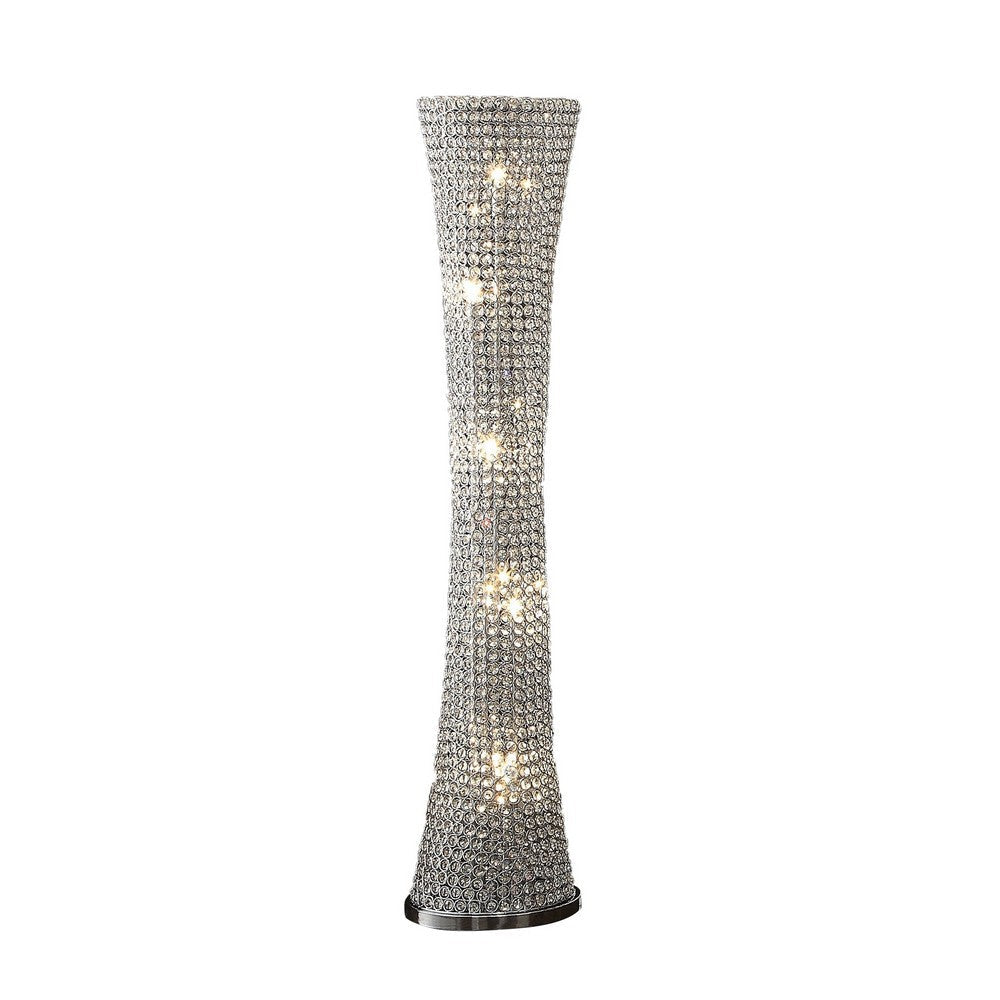 Wren 57 Inch Floor Lamp, Crystal Base with Subtle Curve, Metal, Silver - BM308980