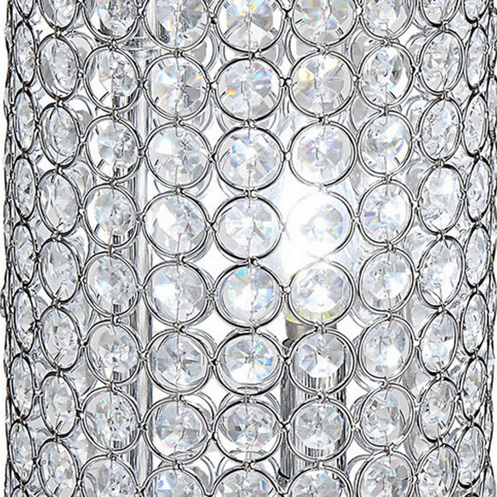 21 Inch Table Lamp, Crystal Stand, Open-Top Design, Silver Finished Metal - BM308981