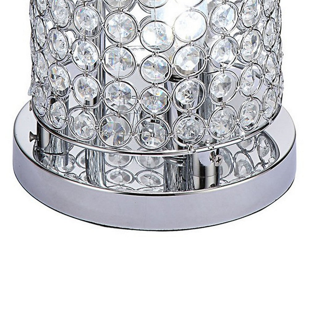 21 Inch Table Lamp, Crystal Stand, Open-Top Design, Silver Finished Metal - BM308981