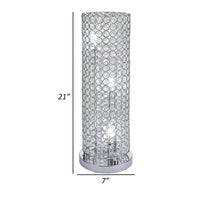 21 Inch Table Lamp, Crystal Stand, Open-Top Design, Silver Finished Metal - BM308981