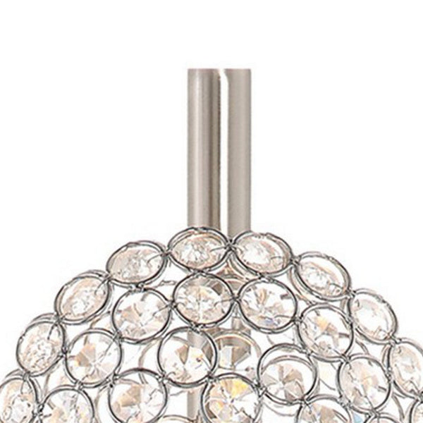 26 Inch Table Lamp with 3 Crystal Rounds Shades, Sand Chrome Finished Metal - BM308982