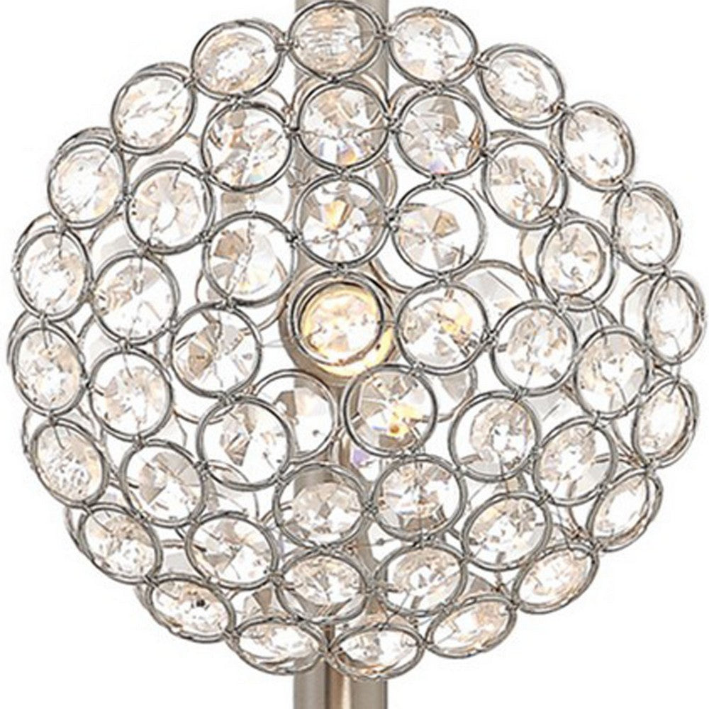 26 Inch Table Lamp with 3 Crystal Rounds Shades, Sand Chrome Finished Metal - BM308982