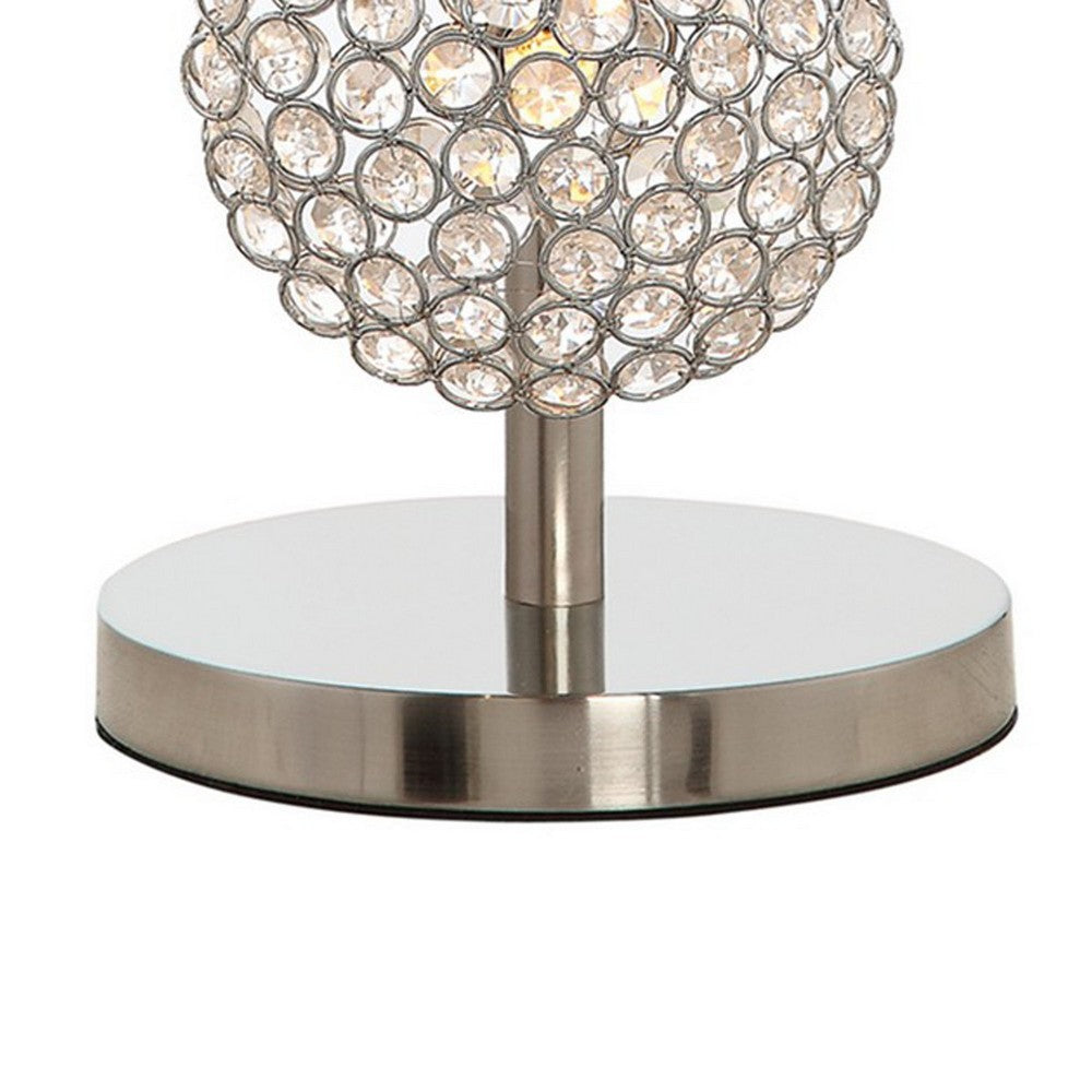 26 Inch Table Lamp with 3 Crystal Rounds Shades, Sand Chrome Finished Metal - BM308982