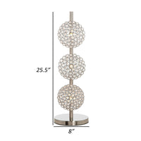 26 Inch Table Lamp with 3 Crystal Rounds Shades, Sand Chrome Finished Metal - BM308982