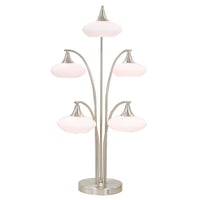 31 Inch Table Lamp, 5 Dome Shape Shades, Glass, Sand Chrome Finished Metal - BM308984