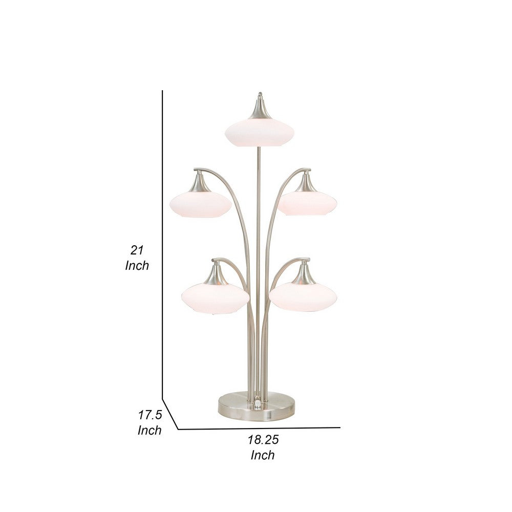 31 Inch Table Lamp, 5 Dome Shape Shades, Glass, Sand Chrome Finished Metal - BM308984