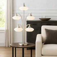 31 Inch Table Lamp, 5 Dome Shape Shades, Glass, Sand Chrome Finished Metal - BM308984
