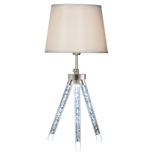 28 Inch Table Lamp, LED Tripod Base, Acrylic and Sand Chrome Finished Metal - BM308985