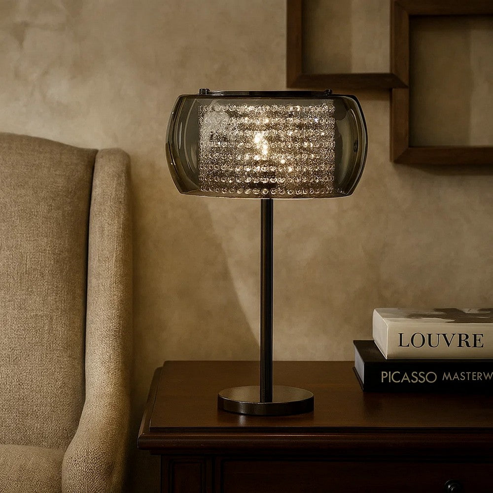 Hana 30 Inch Table Lamp, Modern Crystal Glass Shade, Metal, Black Nickel - BM308986