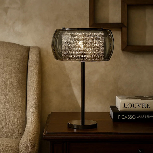 Hana 30 Inch Table Lamp, Modern Crystal Glass Shade, Metal, Black Nickel - BM308986