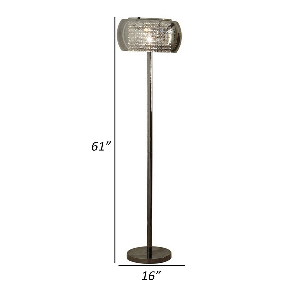 Hana 61 Inch Floor Lamp, Modern Crystal Glass Shade, Metal, Black Nickel - BM308987