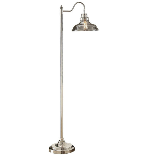 62 Inch Floor Lamp, Classic Style Dome Glass Shade, Silver Metal Base - BM308988