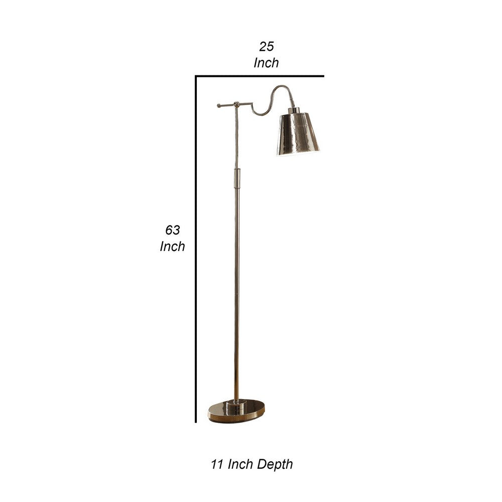 63 Inch Floor Lamp, Cone Metal Shade, Round Base, Silver Finish - BM308990