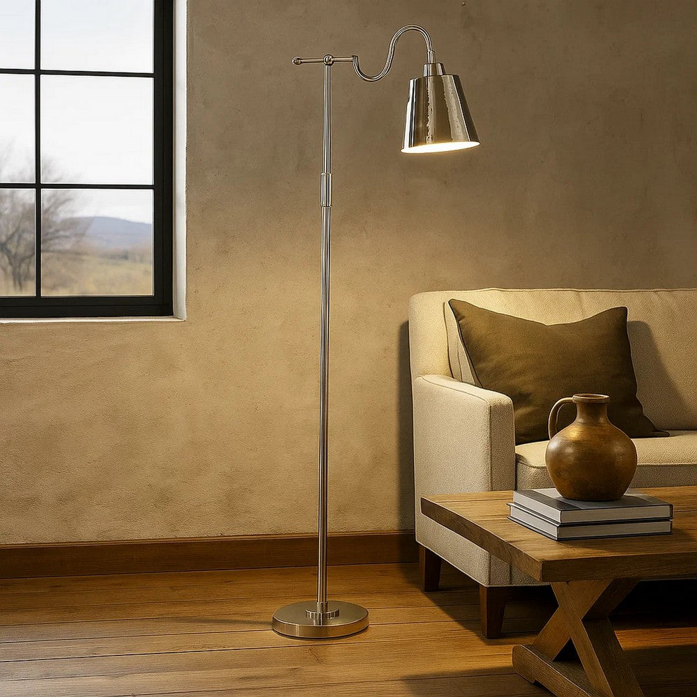 63 Inch Floor Lamp, Cone Metal Shade, Round Base, Silver Finish - BM308990