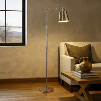 63 Inch Floor Lamp, Cone Metal Shade, Round Base, Silver Finish - BM308990
