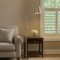 63 Inch Floor Lamp, Cone Metal Shade, Round Base, Silver Finish - BM308990