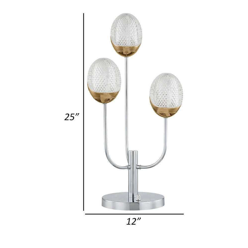 25 Inch Table Lamp, 3 Globe Crystal Shades, Modern Nickel Metal Base - BM308991