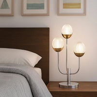 25 Inch Table Lamp, 3 Globe Crystal Shades, Modern Nickel Metal Base - BM308991