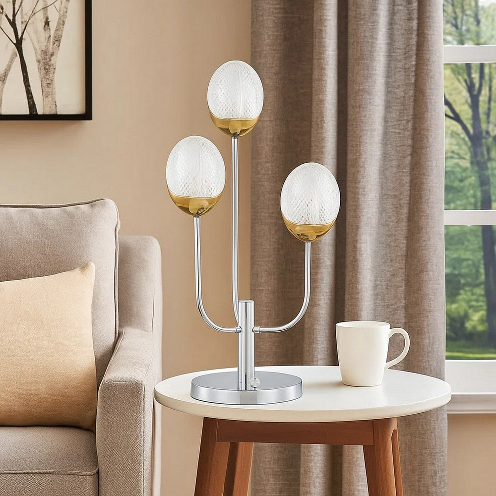 25 Inch Table Lamp, 3 Globe Crystal Shades, Modern Nickel Metal Base - BM308991