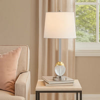 27 Inch Table Lamp, Tapered Drum Fabric Shade, Modern Metal Base, Silver - BM308992