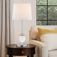 27 Inch Table Lamp, Tapered Drum Fabric Shade, Modern Metal Base, Silver - BM308992