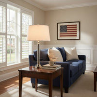 28 Inch Table Lamp Set of 2, Empire Fabric Shade, Modern Nickel Base - BM308993