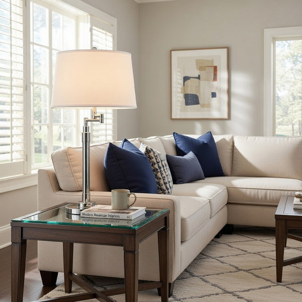 31 Inch Table Lamp Set of 2, Empire Fabric Shade, Modern Nickel Base - BM308994
