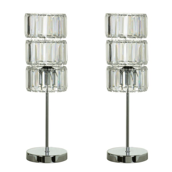 13 Inch Table Lamp Set of 2, Drum Acrylic Shade, Modern Chrome Base - BM308996