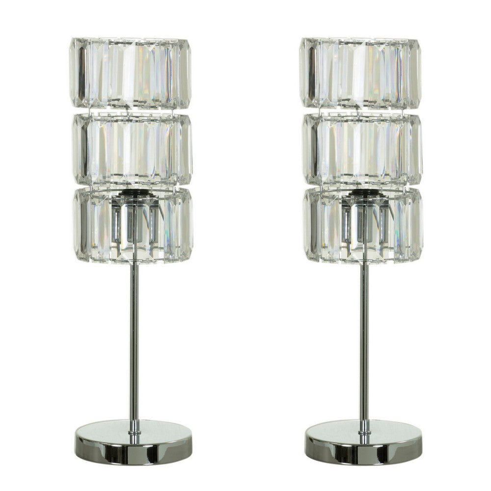 13 Inch Table Lamp Set of 2, Drum Acrylic Shade, Modern Chrome Base - BM308996