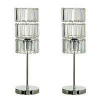 13 Inch Table Lamp Set of 2, Drum Acrylic Shade, Modern Chrome Base - BM308996