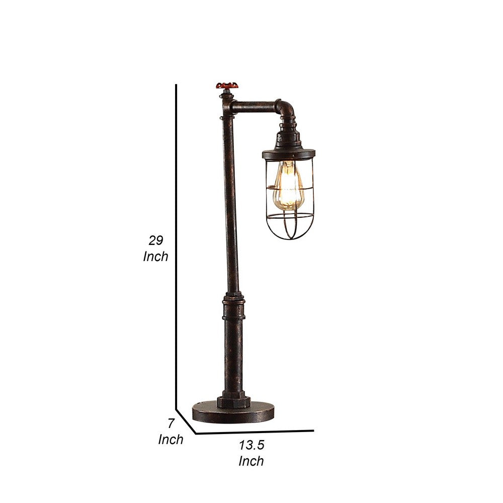 29 Inch Table Lamp, Dome Shade, Industrial Pipe Design, Rustic Bronze - BM308998
