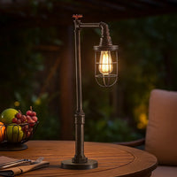 29 Inch Table Lamp, Dome Shade, Industrial Pipe Design, Rustic Bronze - BM308998