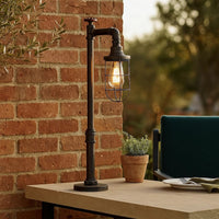 29 Inch Table Lamp, Dome Shade, Industrial Pipe Design, Rustic Bronze - BM308998