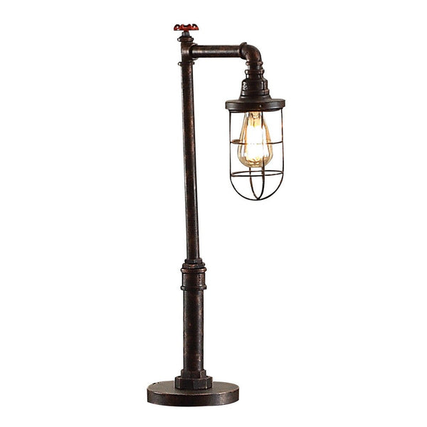 29 Inch Table Lamp, Dome Shade, Industrial Pipe Design, Rustic Bronze - BM308998