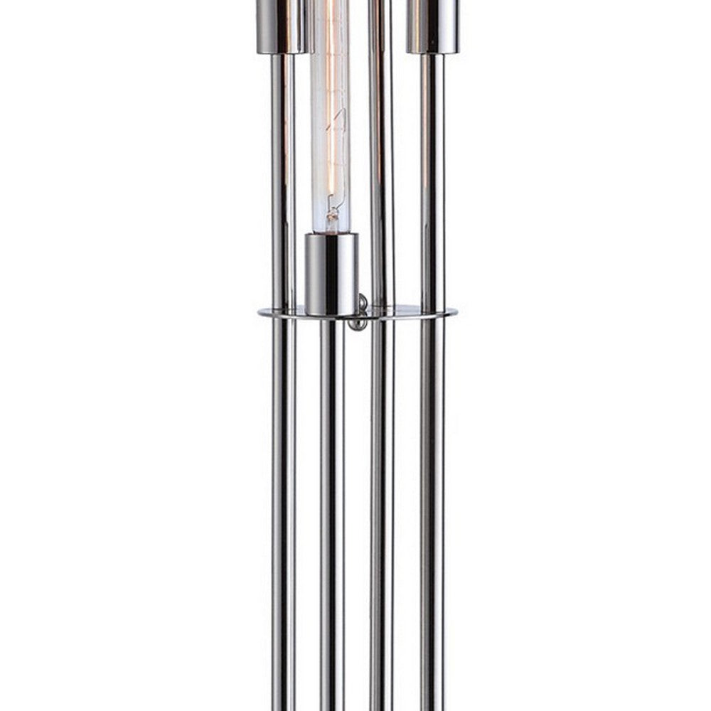 59 Inch Floor Lamp, 4 LED Lights, Metal Round Base, Glossy Nickel Finish - BM309000