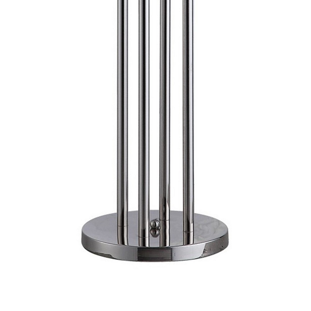 59 Inch Floor Lamp, 4 LED Lights, Metal Round Base, Glossy Nickel Finish - BM309000