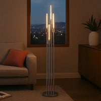 59 Inch Floor Lamp, 4 LED Lights, Metal Round Base, Glossy Nickel Finish - BM309000