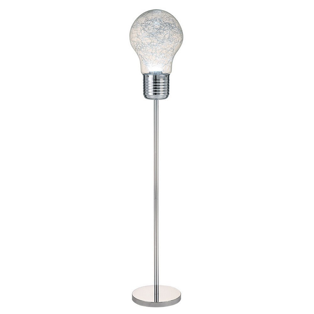 Zoom 66 Inch Floor Lamp, Globe Glass Shade in a Bulb Design, Silver - BM309003